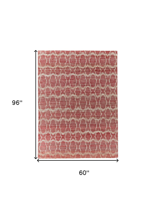 Homeroots 5' X 8' Red And Tan Geometric Hand Woven Area Rug Red Jute 565896