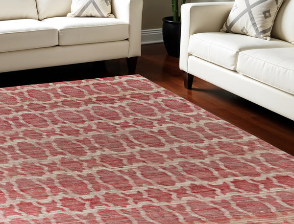 Homeroots 8' X 11' Red And Tan Geometric Hand Woven Area Rug Red Jute 565897