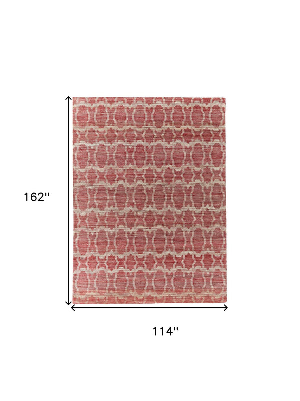 Homeroots 9' X 13' Red And Tan Geometric Hand Woven Area Rug Red Jute 565898