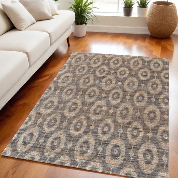 Homeroots 5' X 8' Taupe And Tan Geometric Hand Woven Area Rug Gray Jute 565899