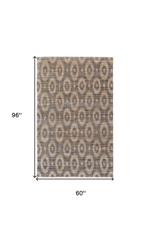 Homeroots 5' X 8' Taupe And Tan Geometric Hand Woven Area Rug Gray Jute 565899