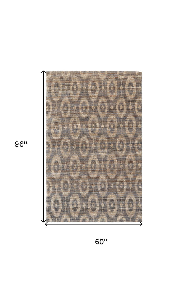 Homeroots 5' X 8' Taupe And Tan Geometric Hand Woven Area Rug Gray Jute 565899