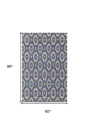 Homeroots 5' X 8' Blue And Tan Geometric Hand Woven Area Rug Blue Jute 565903