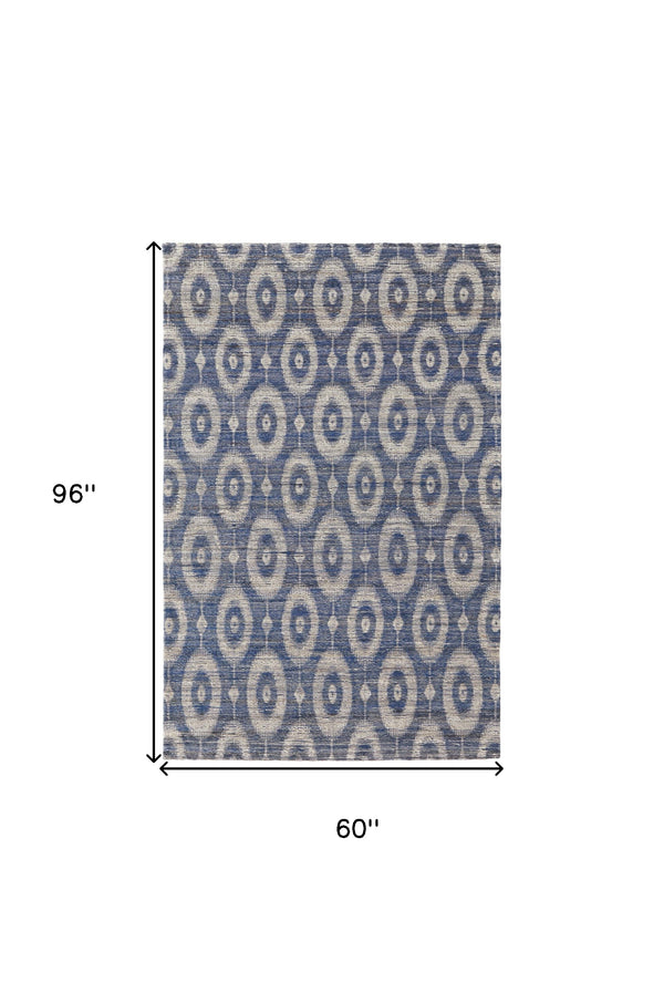 Homeroots 5' X 8' Blue And Tan Geometric Hand Woven Area Rug Blue Jute 565903