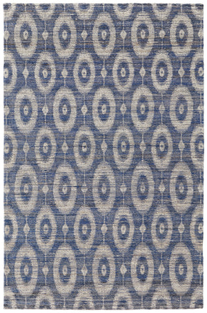 Homeroots 5' X 8' Blue And Tan Geometric Hand Woven Area Rug Blue Jute 565903
