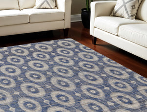 Homeroots 8' X 11' Blue And Tan Geometric Hand Woven Area Rug Blue Jute 565904