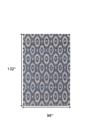 Homeroots 8' X 11' Blue And Tan Geometric Hand Woven Area Rug Blue Jute 565904