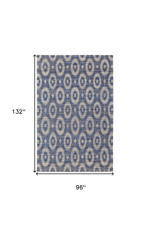 Homeroots 8' X 11' Blue And Tan Geometric Hand Woven Area Rug Blue Jute 565904