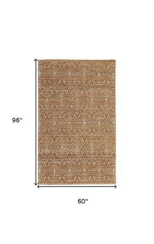 Homeroots 5' X 8' Orange And Tan Geometric Hand Woven Area Rug Orange Jute 565905