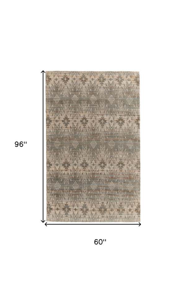 Homeroots 5' X 8' Tan And Gray Geometric Hand Woven Area Rug Gray Jute 565907