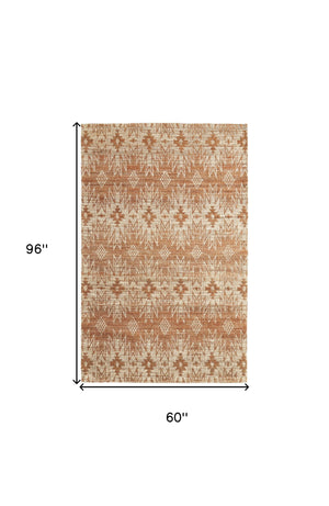 Homeroots 5' X 8' Orange And Tan Geometric Hand Woven Area Rug Orange Jute 565909