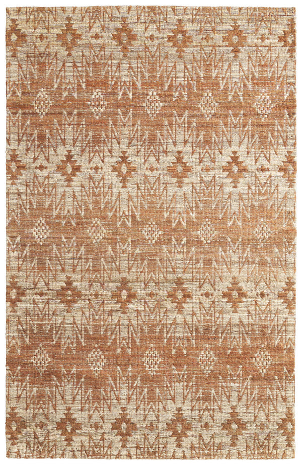 Homeroots 5' X 8' Orange And Tan Geometric Hand Woven Area Rug Orange Jute 565909