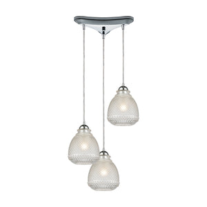 Victoriana 12'' Wide 3-Light Triangular Pendant - Polished Chrome with Clear Crosshatched Glass 56590/3 Elk Lighting