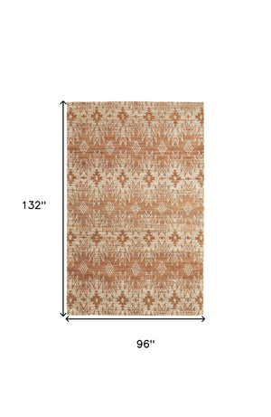 Homeroots 8' X 11' Orange And Tan Geometric Hand Woven Area Rug Orange Jute 565910