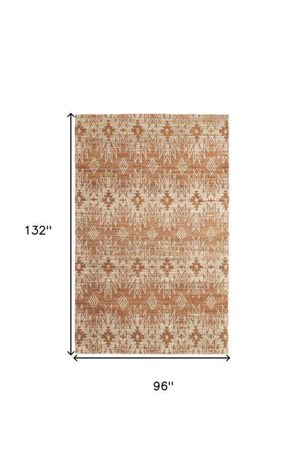 Homeroots 8' X 11' Orange And Tan Geometric Hand Woven Area Rug Orange Jute 565910