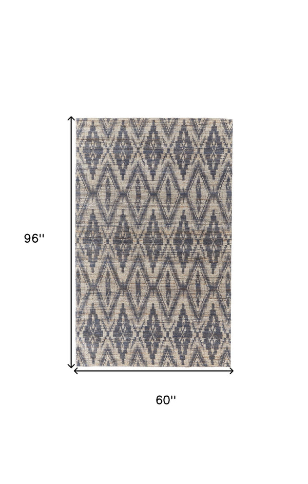 Homeroots 5' X 8' Tan And Gray Geometric Hand Woven Area Rug Gray Jute 565911