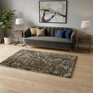 HomeRoots 5' Gold Shag Hand-Tufted Area Rug - Luxurious Retro Design, Soft Plush Feel, Stain-Resistant Durability 5' X 8' 565914