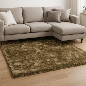 HomeRoots 5' Gold Shag Hand-Tufted Area Rug - Luxurious Retro Design, Soft Plush Feel, Stain-Resistant Durability 7' X 10' 565915