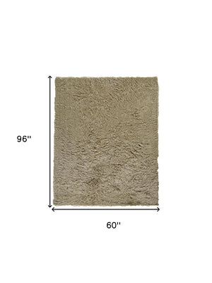 HomeRoots 5' Tan Shag Hand-Tufted Area Rug - Luxurious Soft Texture for Modern & Traditional Home Decor 5' X 8' 565916