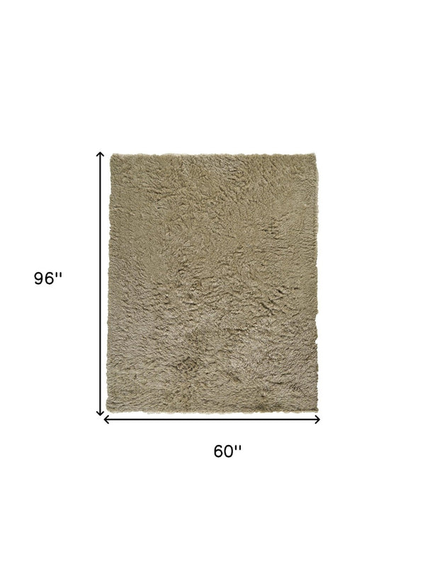 HomeRoots 5' Tan Shag Hand-Tufted Area Rug - Luxurious Soft Texture for Modern & Traditional Home Decor 5' X 8' 565916