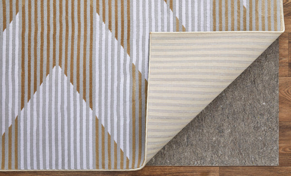 Homeroots 7' X 10' White Gray And Gold Geometric Power Loom Area Rug Gold Polypropylene 565928