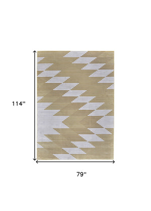 Homeroots 7' X 10' White Gray And Gold Geometric Power Loom Area Rug Gold Polypropylene 565928