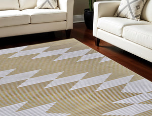 Homeroots 8' X 11' White Gray And Gold Geometric Power Loom Area Rug Gold Polypropylene 565929