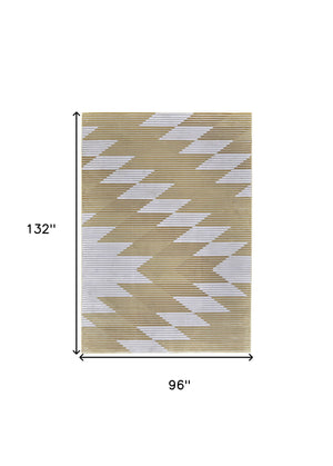 Homeroots 8' X 11' White Gray And Gold Geometric Power Loom Area Rug Gold Polypropylene 565929