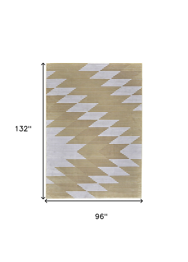 Homeroots 8' X 11' White Gray And Gold Geometric Power Loom Area Rug Gold Polypropylene 565929