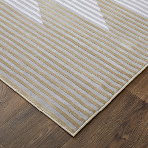 Homeroots 10' X 13' White Gray And Gold Geometric Power Loom Area Rug Gold Polypropylene 565930