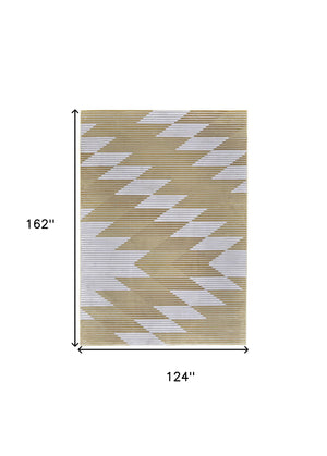 Homeroots 10' X 13' White Gray And Gold Geometric Power Loom Area Rug Gold Polypropylene 565930