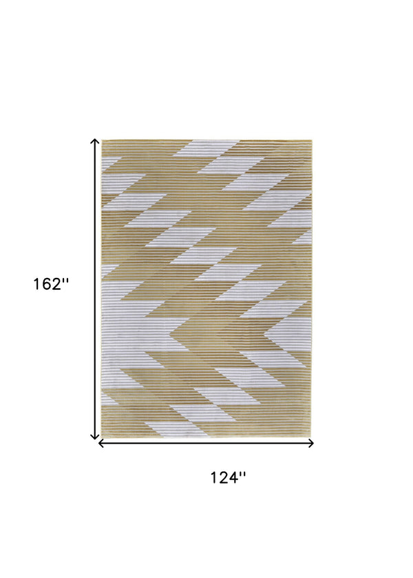 Homeroots 10' X 13' White Gray And Gold Geometric Power Loom Area Rug Gold Polypropylene 565930