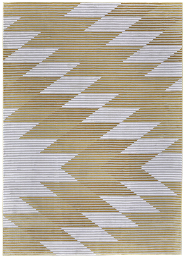 Homeroots 10' X 13' White Gray And Gold Geometric Power Loom Area Rug Gold Polypropylene 565930