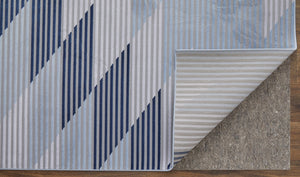 Homeroots 8' X 11' Blue White And Gray Geometric Power Loom Area Rug Blue Polypropylene 565932