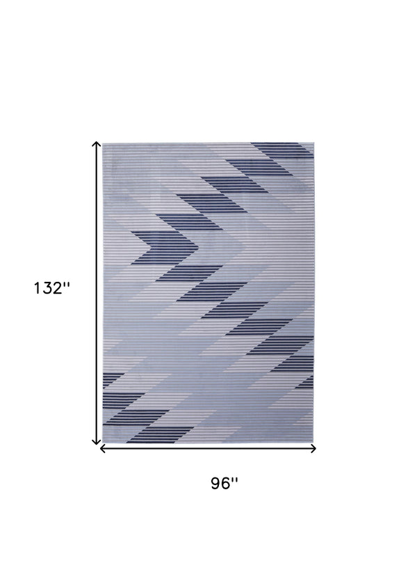 Homeroots 8' X 11' Blue White And Gray Geometric Power Loom Area Rug Blue Polypropylene 565932