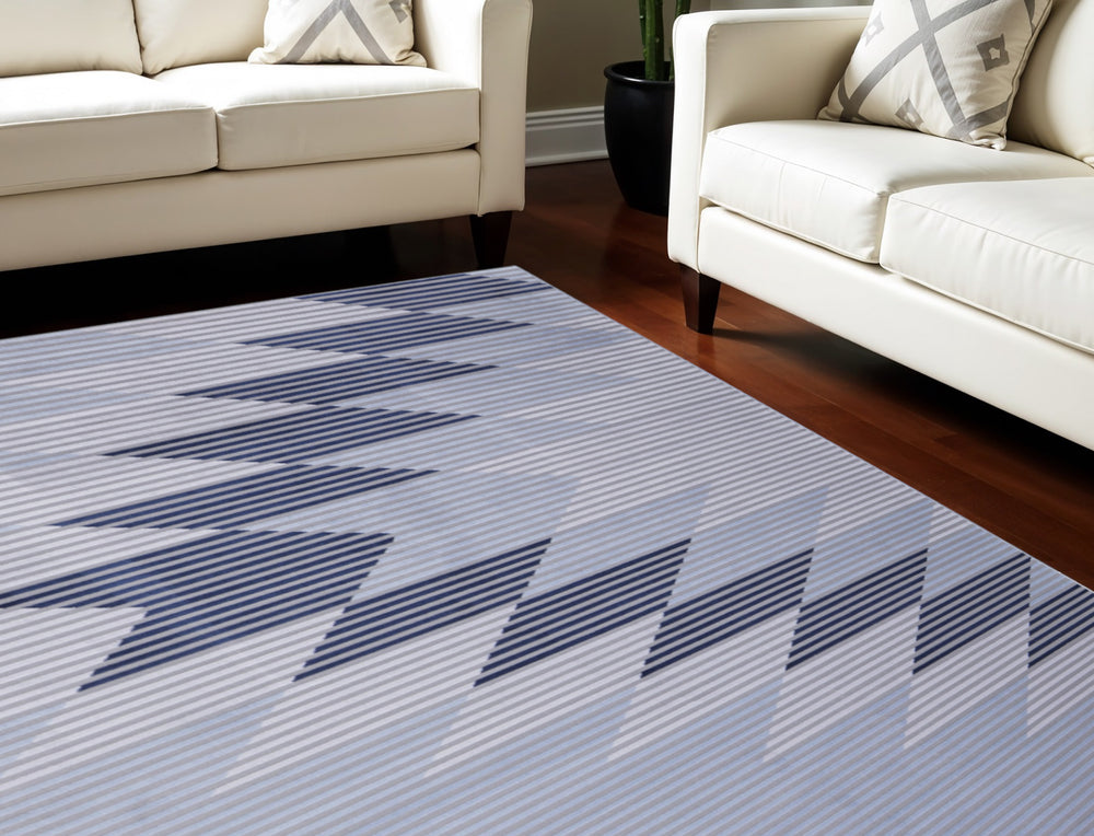 Homeroots 10' X 13' Blue White And Gray Geometric Power Loom Area Rug Blue Polypropylene 565933