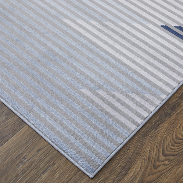 Homeroots 8' Blue White And Gray Geometric Power Loom Runner Rug Blue Polypropylene 565934