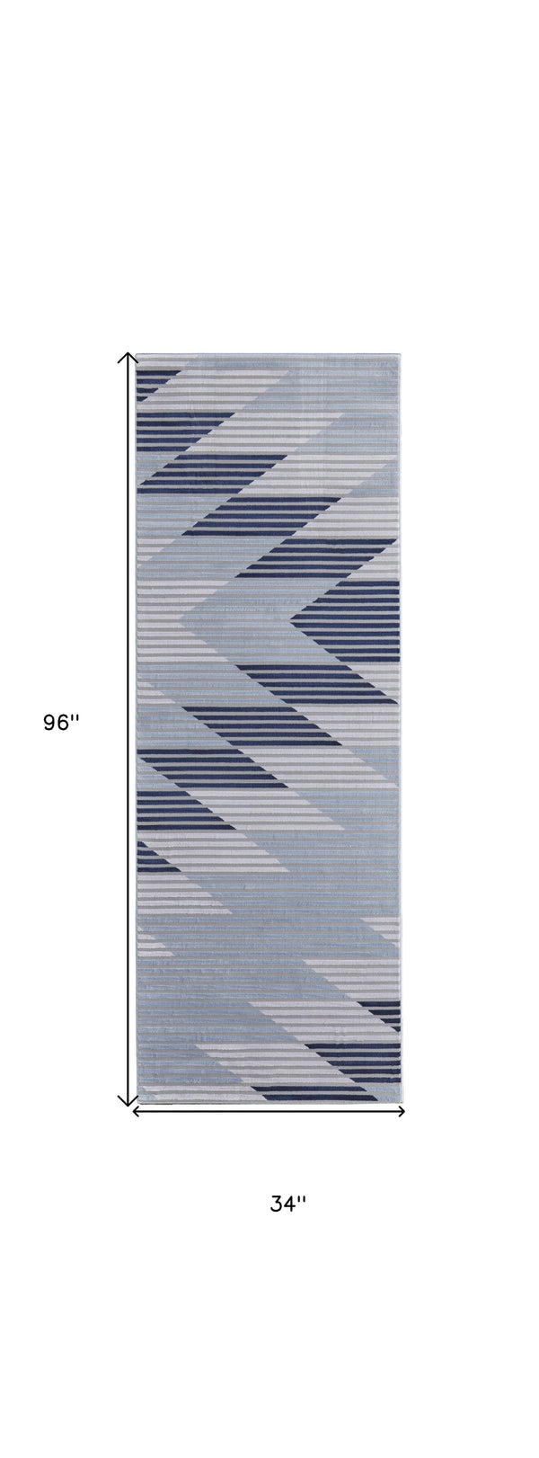 Homeroots 8' Blue White And Gray Geometric Power Loom Runner Rug Blue Polypropylene 565934