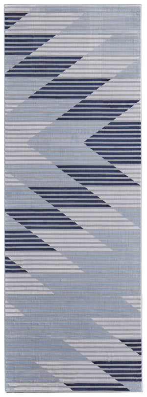 Homeroots 8' Blue White And Gray Geometric Power Loom Runner Rug Blue Polypropylene 565934