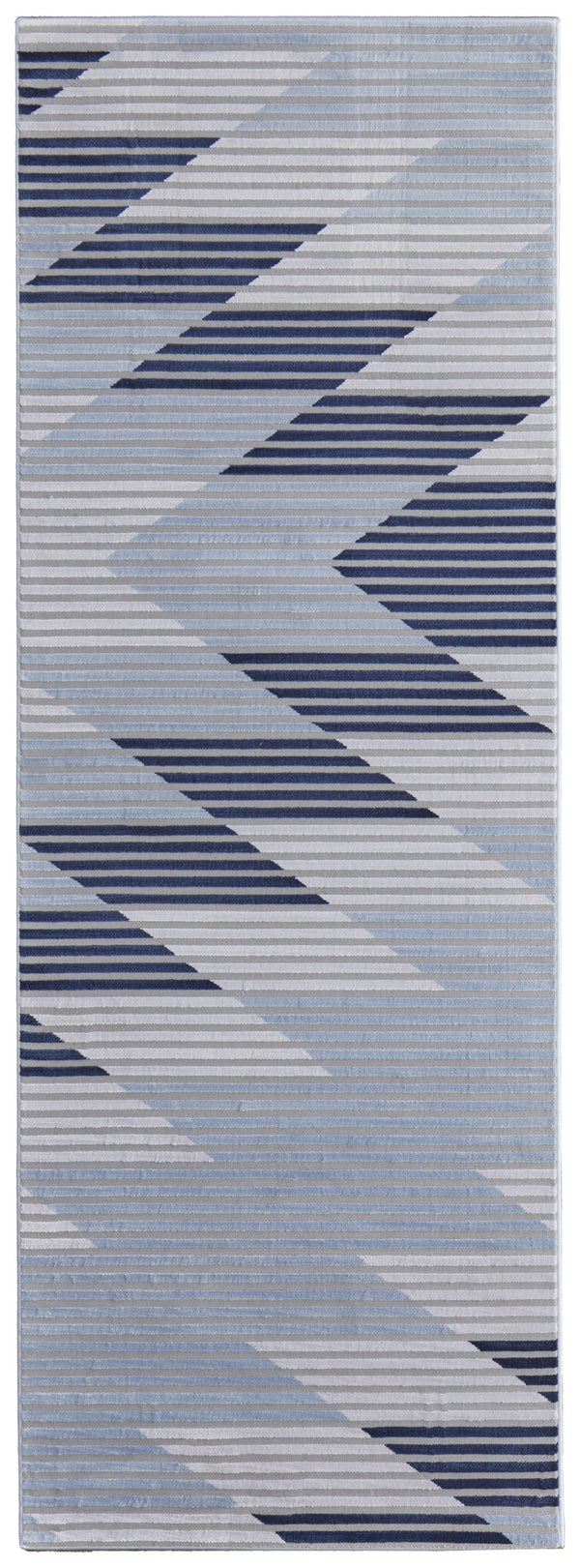 Homeroots 8' Blue White And Gray Geometric Power Loom Runner Rug Blue Polypropylene 565934