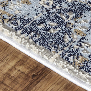 Homeroots 8' Blue Gold And Gray Oriental Power Loom Runner Rug Blue Polypropylene 565935