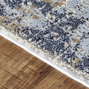 Homeroots 8' Blue Gold And Gray Oriental Power Loom Runner Rug Blue Polypropylene 565935