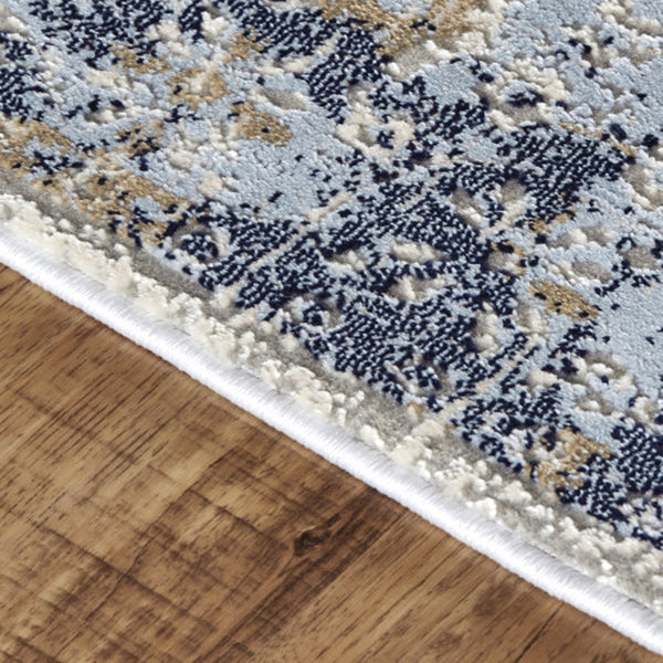 Homeroots 8' Blue Gold And Gray Oriental Power Loom Runner Rug Blue Polypropylene 565935