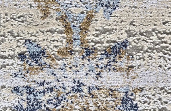 Homeroots 8' Blue Gold And Gray Oriental Power Loom Runner Rug Blue Polypropylene 565935