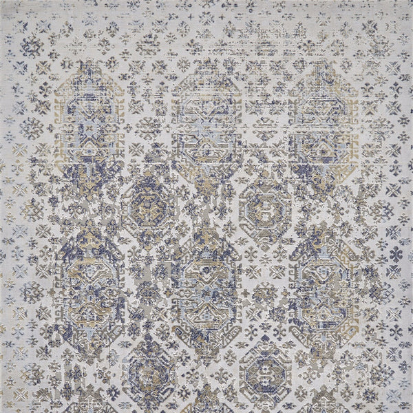 Homeroots 5' X 7' Blue White And Gray Oriental Power Loom Worn Faded Area Rug White Polypropylene 565936