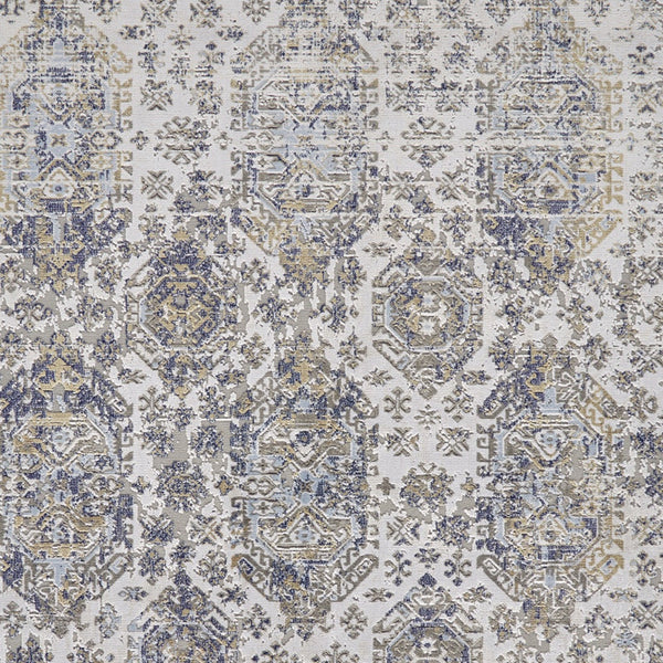 Homeroots 7' X 10' Blue White And Gray Oriental Power Loom Worn Faded Area Rug White Polypropylene 565937