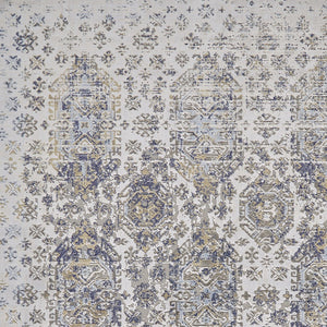 Homeroots 7' X 10' Blue White And Gray Oriental Power Loom Worn Faded Area Rug White Polypropylene 565937
