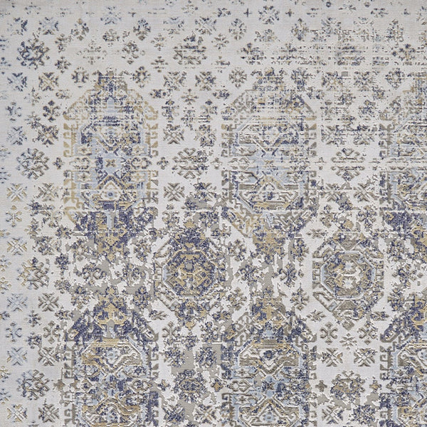 Homeroots 7' X 10' Blue White And Gray Oriental Power Loom Worn Faded Area Rug White Polypropylene 565937
