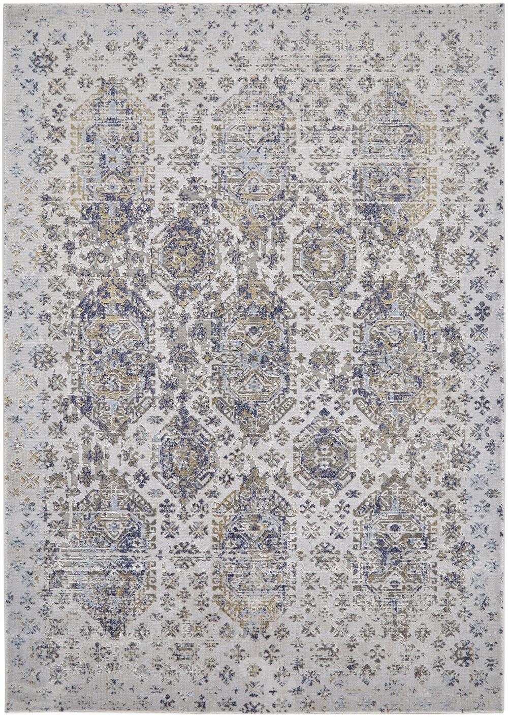 Homeroots 7' X 10' Blue White And Gray Oriental Power Loom Worn Faded Area Rug White Polypropylene 565937