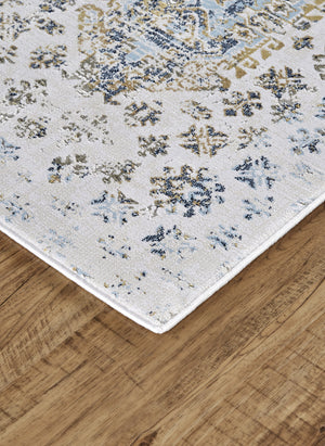 Homeroots 7' X 10' Blue White And Gray Oriental Power Loom Worn Faded Area Rug White Polypropylene 565937